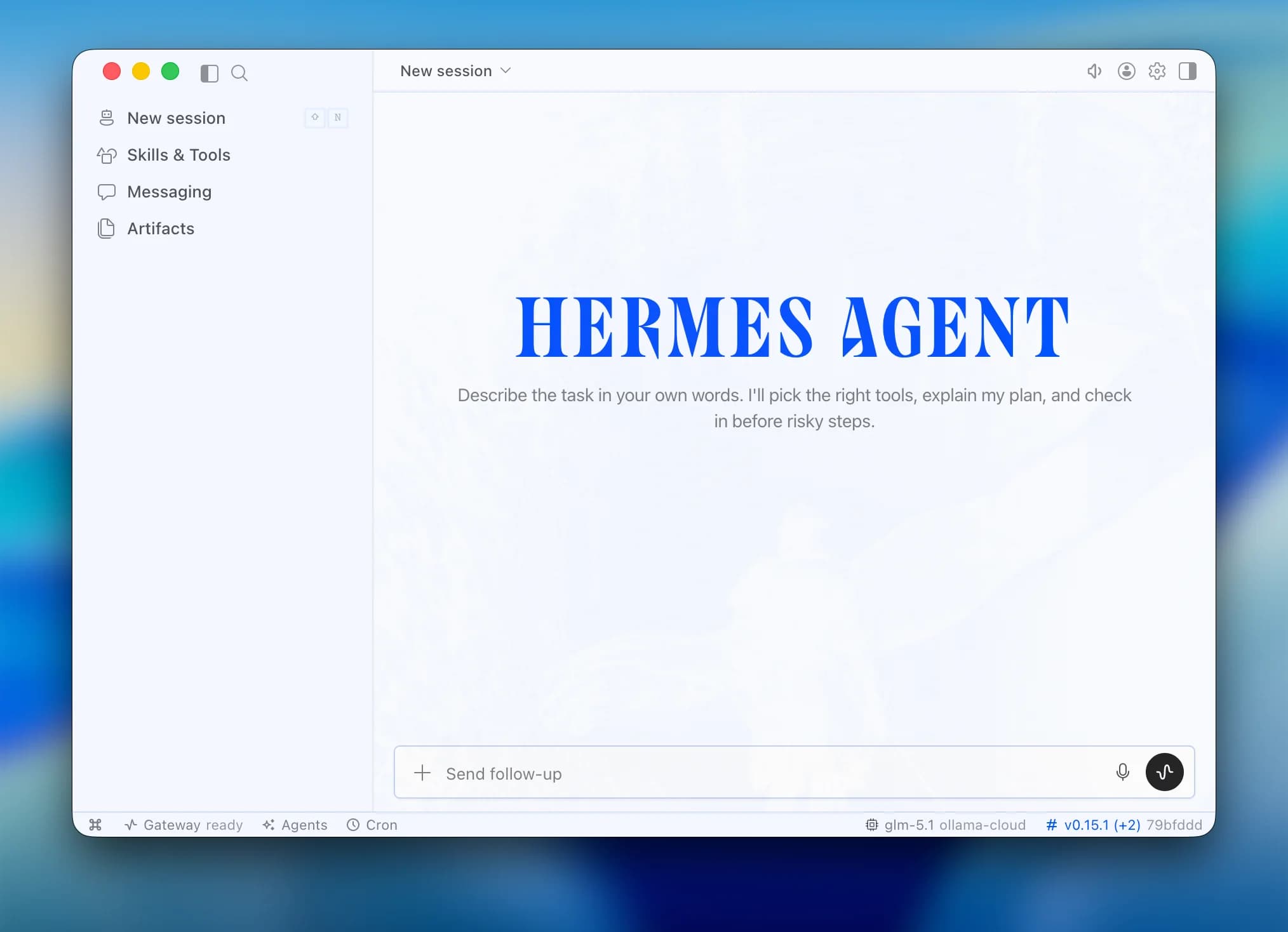 نمایی از اپلیکیشن دسکتاپ Hermes Agent