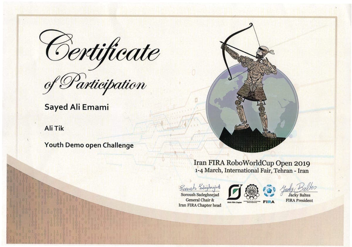 FIRA RoboWorldCup Open 2019 — Youth Demo Open Challenge — English certificate