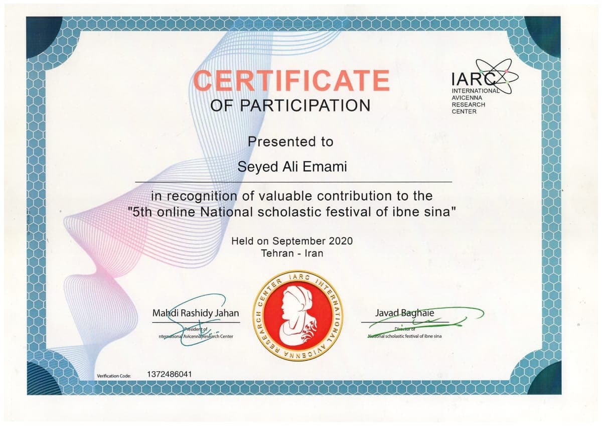 Ibn Sina Student Startup Marathon — Asroone.com — Competition certificate (English)