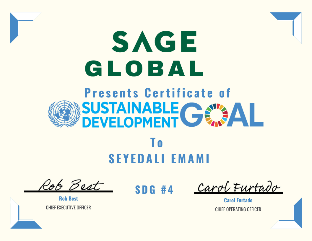SAGE Global 2024 — SDG 4: Quality Education — SAGE Global SDG 4 certificate