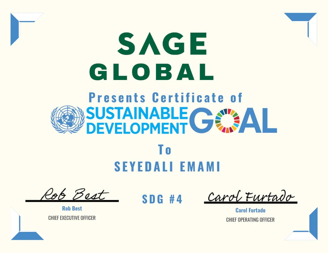 SAGE Global 2024 — SDG 4: Quality Education — SAGE Global SDG 4 certificate