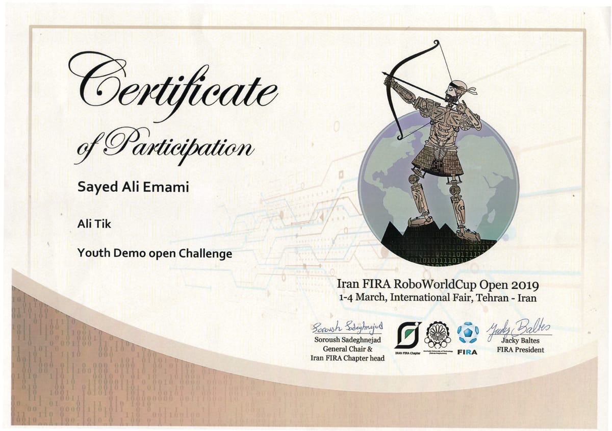 Robotics Attendance Certificate — 2019